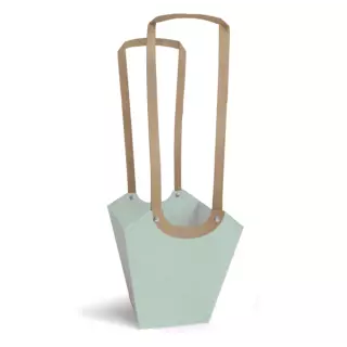 Sac carton vert sauge avec anses pour fleuriste, intérieur plastifié adapté aux compositions florales