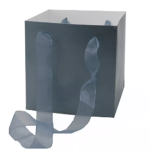 Sac carton glossy gris avec anses satin pour fleuriste, dimension 16x16x16 cm