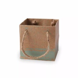 Sac carton vert avec anses Kirsten 10x10x10 cm pour transport de pots et bouquets fleuriste