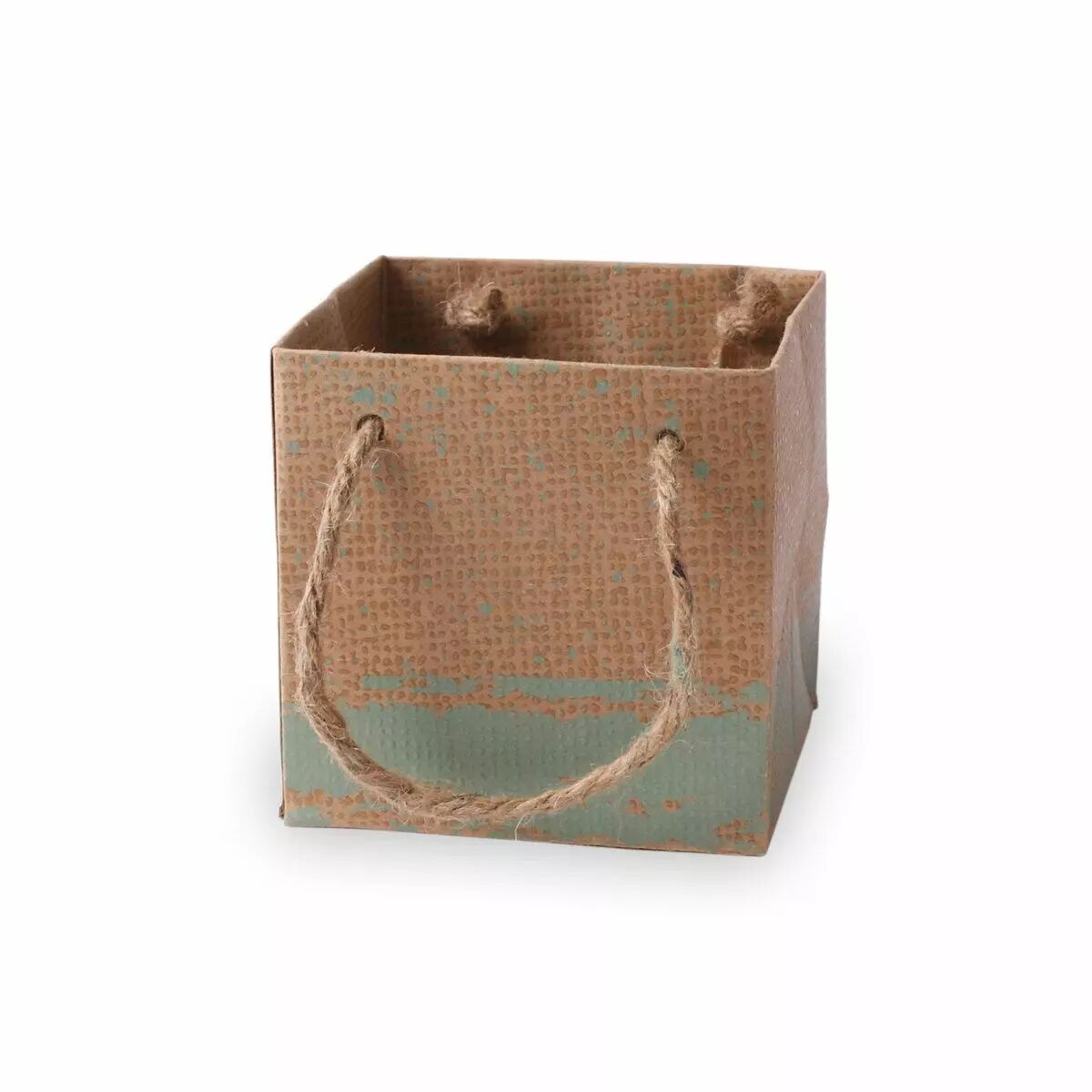 Sac carton vert avec anses Kirsten 10x10x10 cm pour transport de pots et bouquets fleuriste
