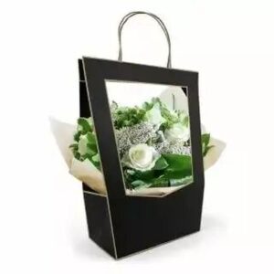 Sac carton médaillon noir 30x16 H50 pour porte-bouquet fleuriste