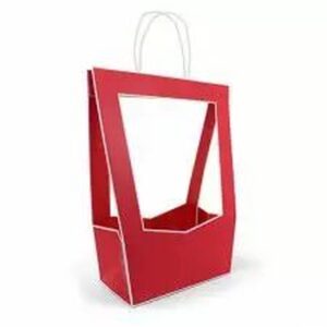 Sac carton médaillon rouge pour présentation de bouquets fleuriste avec Rapid'eau