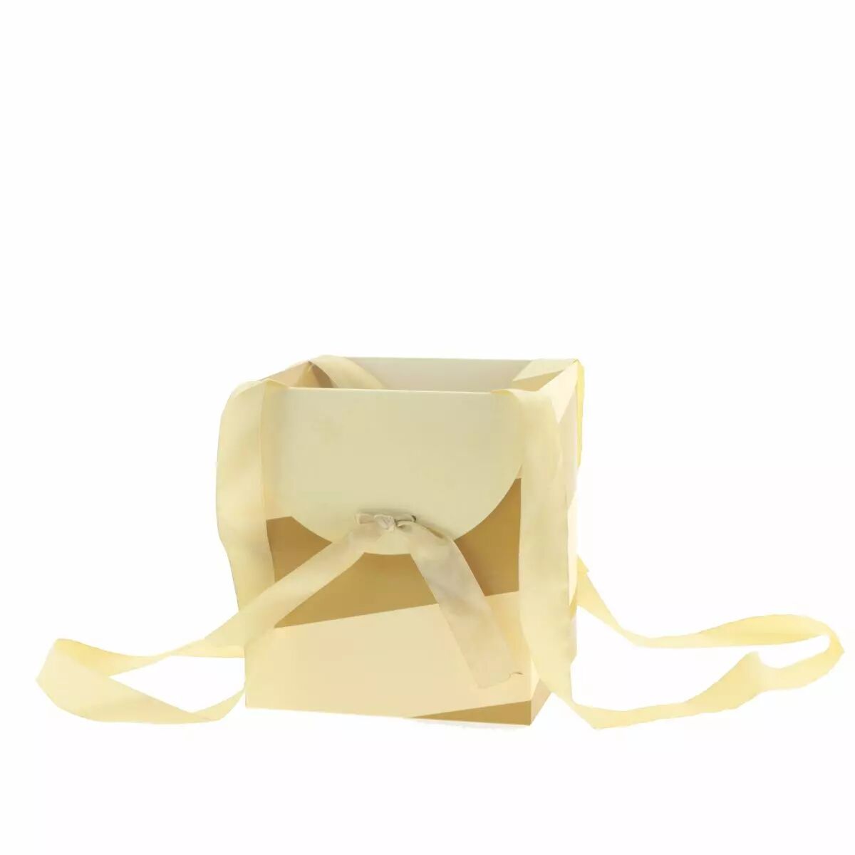 Sac carton Muse caramel avec anses satin pour fleuriste, transport de bouquets et pots de fleurs avec réserve d'eau