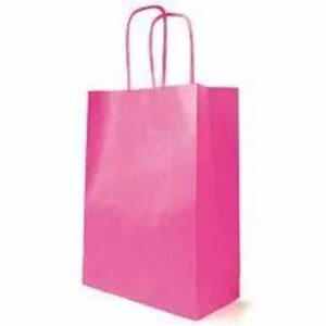 Sac kraft blanc avec poignées fuchsia pour transport de bouquets fleuriste