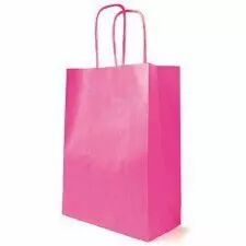 Sac kraft blanc avec poignées fuchsia pour transport de bouquets fleuriste