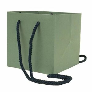 Sac kraft vert sauge carré 13x13x13 cm avec cordelière pour fleuriste transport bouquets