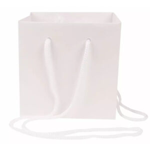 Sac kraft blanc nacré format carré 13x13x13 cm avec cordelière pour transport de bouquets floraux