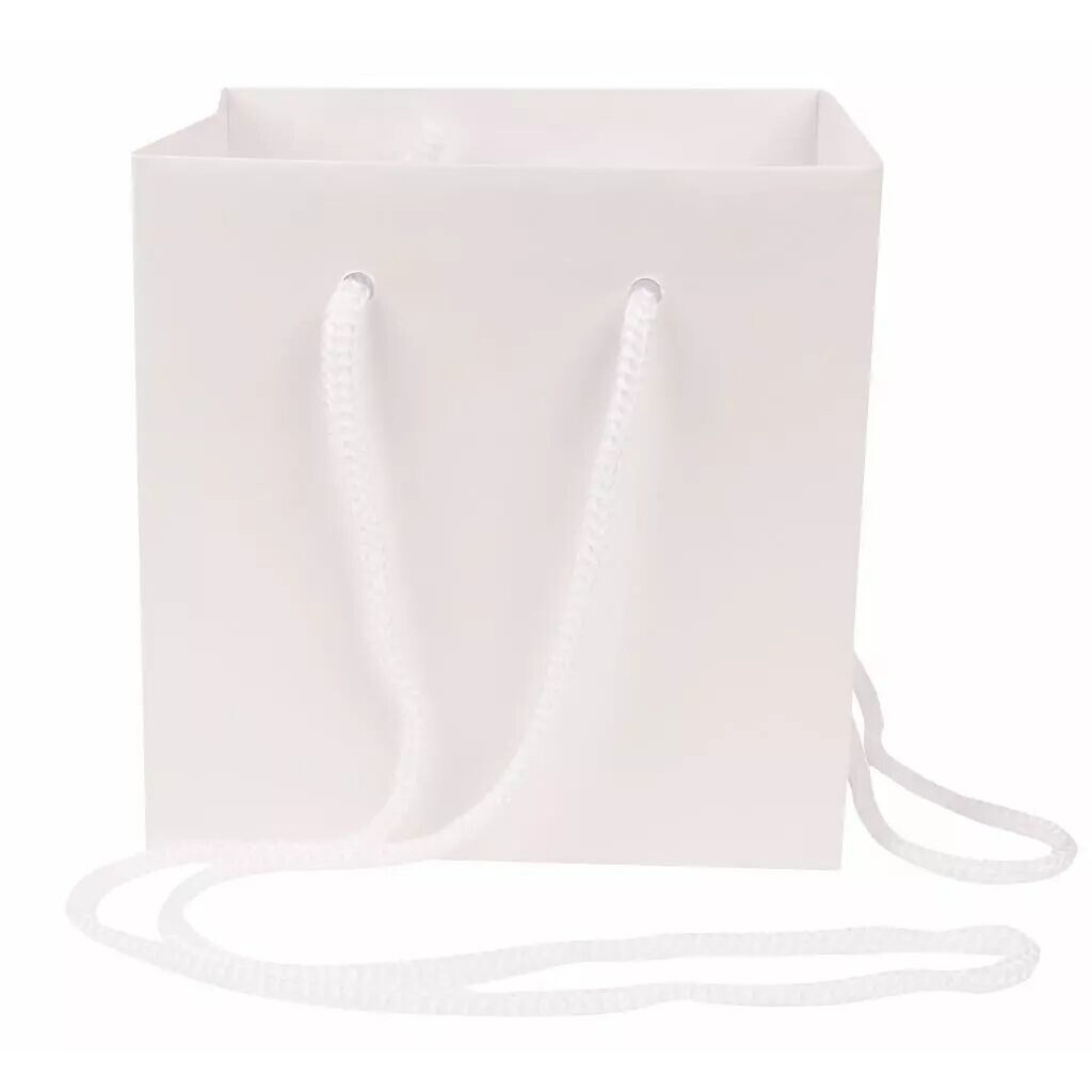 Sac kraft blanc nacré format carré 13x13x13 cm avec cordelière pour transport de bouquets floraux