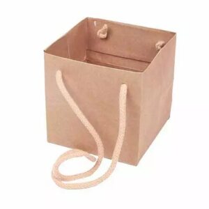 Sac kraft naturel carré 13x13x13 cm avec cordelière pour transport de bouquets fleuriste