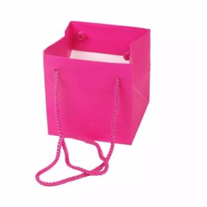 Sac kraft fushia Cadoc 13x13x13 cm avec cordelière pour transport de bouquets fleuriste