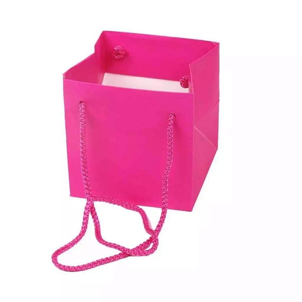 Sac kraft fushia Cadoc 13x13x13 cm avec cordelière pour transport de bouquets fleuriste