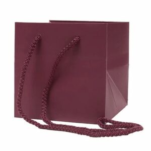 Sac kraft cerise format cube 13x13x13 cm avec cordelière assortie pour transport de bouquets fleuriste