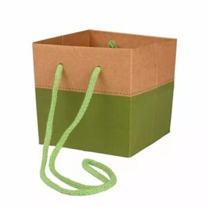 Sac kraft vert Cadoc Couture 13x13x13 cm avec cordelière pour transport de bouquets fleuriste