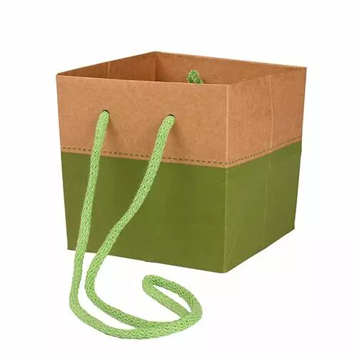Sac kraft vert Cadoc Couture 13x13x13 cm avec cordelière pour transport de bouquets fleuriste