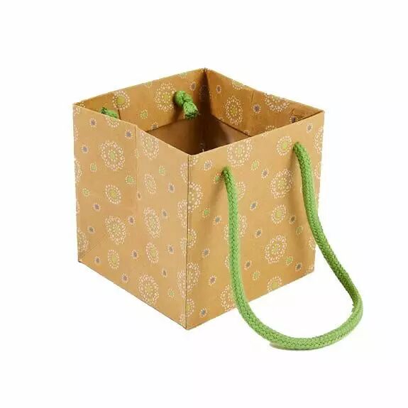 Sac kraft vert avec anses en corde pour fleuriste, format 10,5 cm, emballage compositions florales ZWAPACK