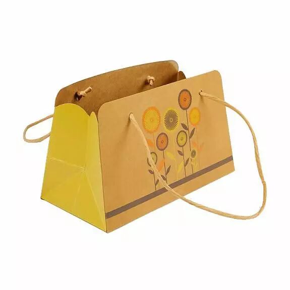Sac kraft jaune El Paraiso avec anses en corde pour emballage floral professionnel