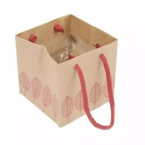 Sac kraft fuchsia LeafMe 13x13 cm avec anses en corde pour emballage floral écologique certifié FSC