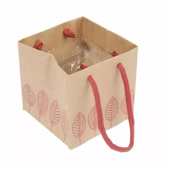 Sac kraft fuchsia LeafMe 13x13 cm avec anses en corde pour emballage floral écologique certifié FSC