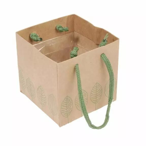 Sac kraft vert LeafMe avec anses en corde pour emballage floral et compositions végétales écologiques
