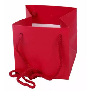 Sac kraft rouge Cadoc avec cordelière pour emballage fleuriste et transport bouquets 13x13x13 cm