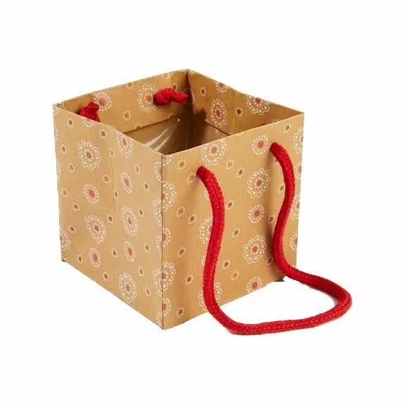 Sac kraft rouge Delicate avec anses en corde pour emballage floral, format carré 10,5 cm