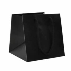 Sac kraft noir trapèze avec cordelière pour transport de bouquets et orchidées en fleuristerie