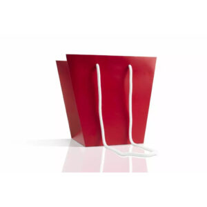 Sac kraft trapèze rouge avec cordelière pour transport de bouquets fleuriste