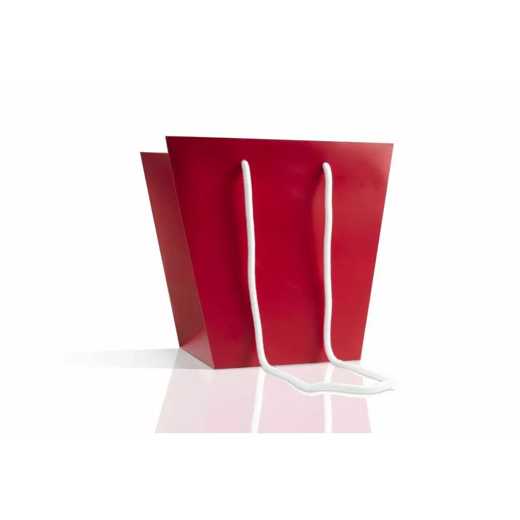 Sac kraft trapèze rouge avec cordelière pour transport de bouquets fleuriste