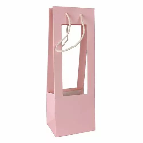 Sac porte bouquet fleuriste en carton rose pâle dimensions 13x10,5x38 cm pour transport compositions florales