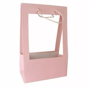 Sac porte bouquet en carton rose pâle pour fleuriste dimensions 25x13x40 cm
