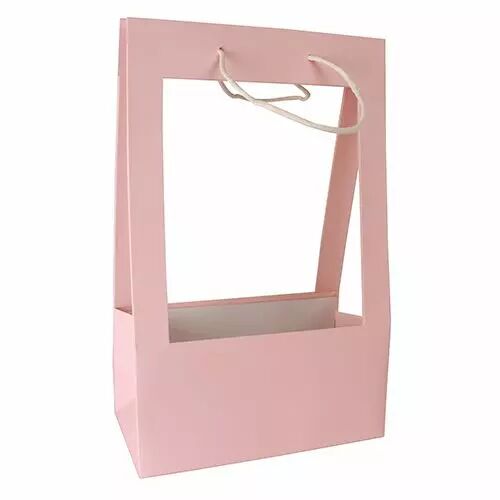 Sac porte bouquet en carton rose pâle pour fleuriste dimensions 25x13x40 cm