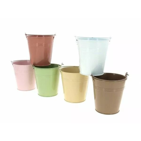 Seau cache-pot en zinc coloré avec anse pour compositions florales professionnelles