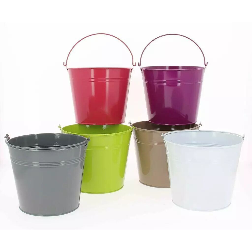Seau cache-pot en zinc coloris assortis diamètre 20 cm hauteur 16 cm pour compositions florales professionnelles