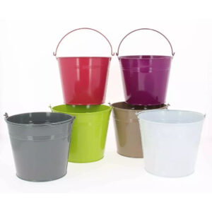 Seau cache-pot en zinc coloris assortis diamètre 20 cm hauteur 16 cm pour compositions florales professionnelles