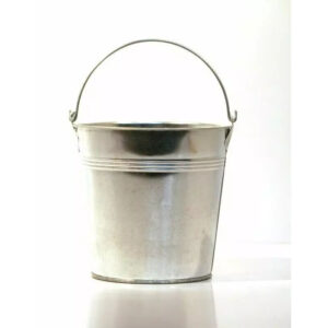 Seau en zinc naturel avec anse pour composition florale, diamètre 11,5 cm hauteur 9 cm