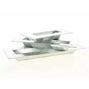 Set de 3 jardinières rectangles en zinc naturel pour compositions florales et arrangements végétaux professionnels