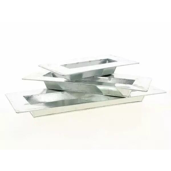 Set de 3 jardinières rectangles en zinc naturel pour compositions florales et arrangements végétaux professionnels