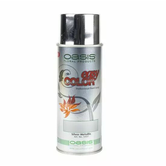 Spray colle Easy Color 400ml argent metallic OASIS pour fixation de paillettes et neige sur compositions florales professionnelles