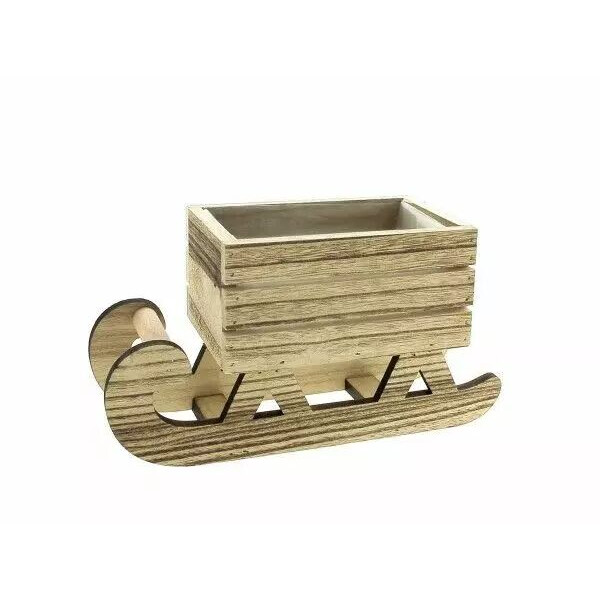Jardinière traineau en bois naturel pour compositions florales avec intérieur plastifié dimensions 14x9,5 H7 cm