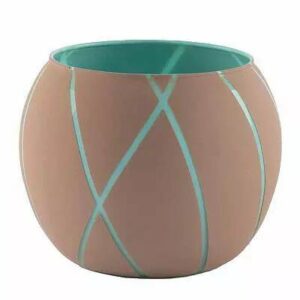 Vase boule en verre bi-ton taupe et turquoise Ortensia diamètre 14 cm hauteur 18 cm pour compositions florales professionnelles