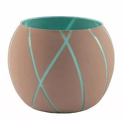Vase boule en verre bi-ton taupe et turquoise Ortensia diamètre 14 cm hauteur 18 cm pour compositions florales professionnelles
