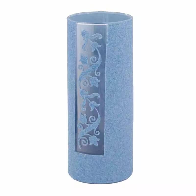 Vase cylindrique en verre bleu recouvert de feutrine Maia D8 H15 pour compositions florales professionnelles