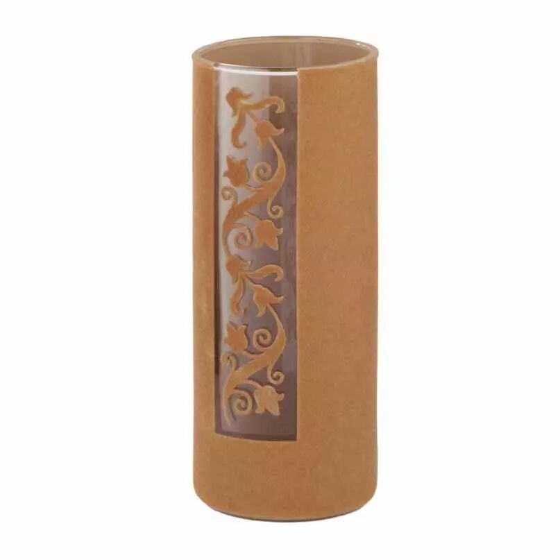 Vase cylindrique en verre Maia avec revêtement feutrine caramel pour compositions florales professionnelles