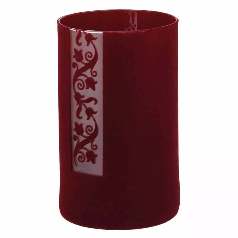 Vase cylindrique en verre Maia recouvert de feutrine bordeaux pour compositions florales professionnelles