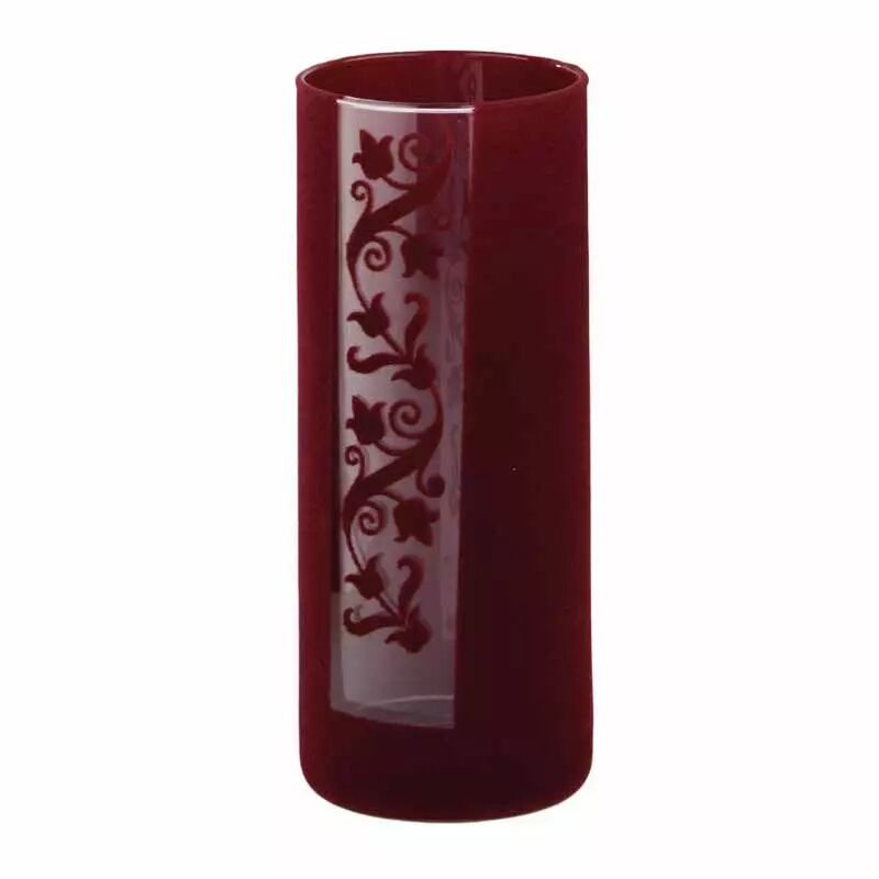 Vase cylindrique en verre Maia recouvert de feutrine bordeaux pour compositions florales professionnelles