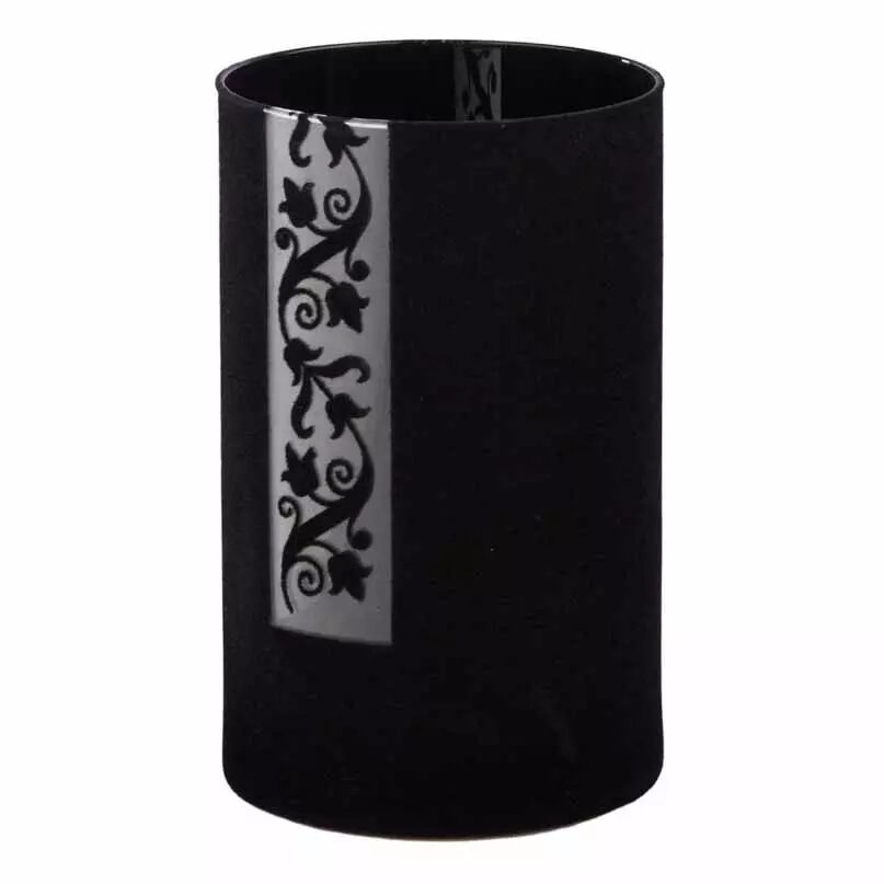 Vase cylindrique en verre noir avec revêtement feutrine Maia 12x20 cm pour compositions florales professionnelles