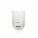 Vase en verre gris avec visage incrusté pour fleuriste, diamètre 14,5 cm hauteur 20 cm, design contemporain