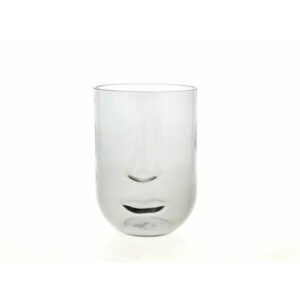 Vase en verre gris avec visage incrusté pour fleuriste, diamètre 14,5 cm hauteur 20 cm, design contemporain