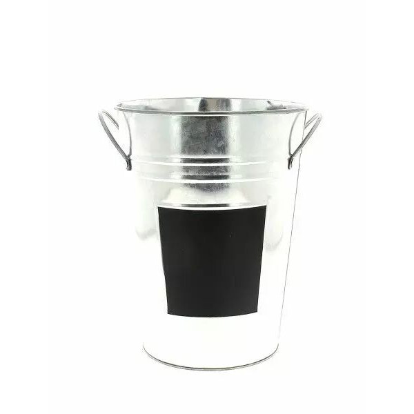 Vase en zinc naturel avec ardoise intégrée diamètre 18 cm hauteur 25 cm pour compositions florales professionnelles