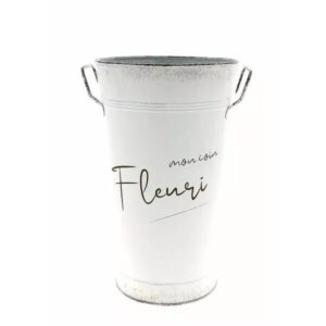 Vase décoratif en zinc blanc Mon Coin Fleuri, diamètre 20 cm hauteur 33 cm, pour compositions florales professionnelles et art floral